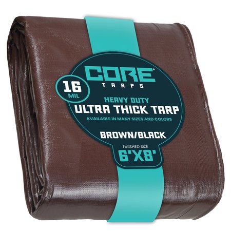 CORE TARPS 8 ft L x 0.5 mm H x 6 ft W Heavy Duty 16 Mil Tarp, Brown/Black, Polyethylene CT-302-6X8